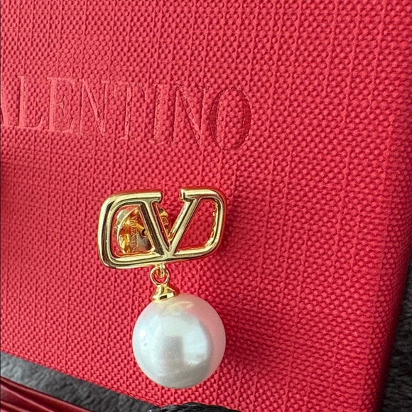 Gold and Red Earrings with Pearl Accent - Picture 3 of 4